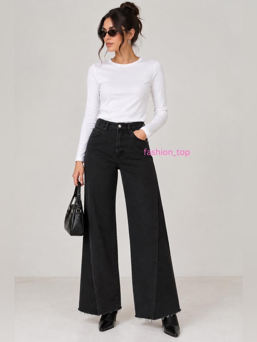 Frame Jeans Black Le Baggy Palazzo Wide Leg High Rise Denim LBP171 Film Noir 29